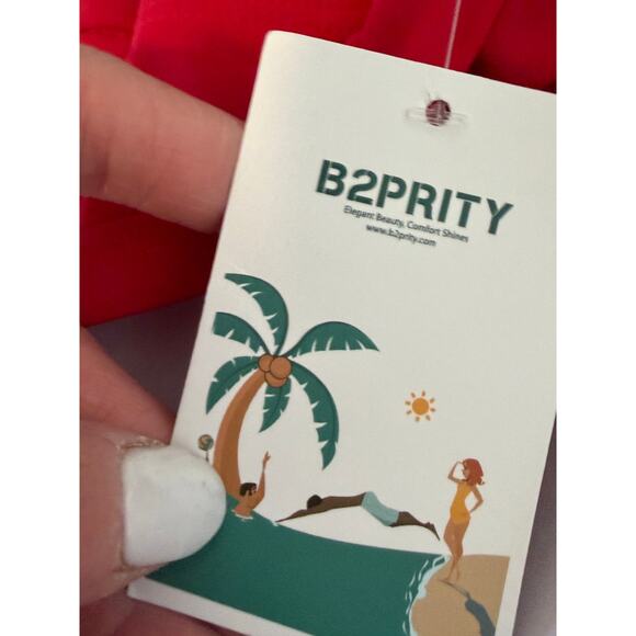 B2prity Women's Medium Red Blue Cutout One Piece Skirt V-Neck Wrap Back Swimsuit - Picture 5 of 6